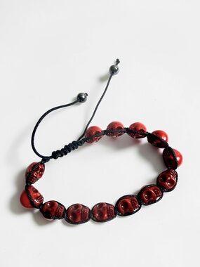 Red Skull Adjustable Bracelet Gothic Punk Biker Braided Cord Unisex